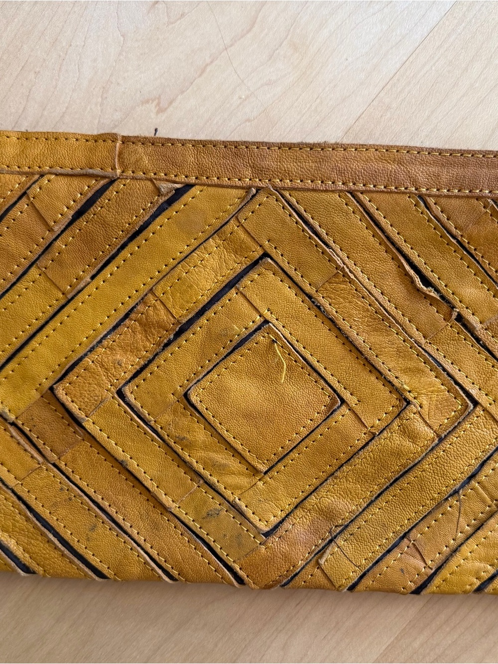 Mustard Yellow Leather Geometric Clutch from Akira Black label.